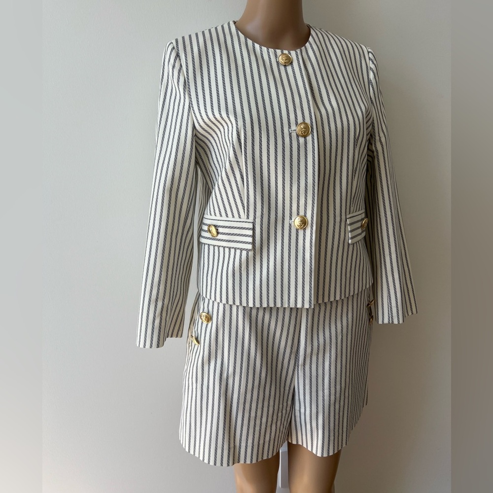 Zara Cream and Navy Striped Blazer with Gold Buttons